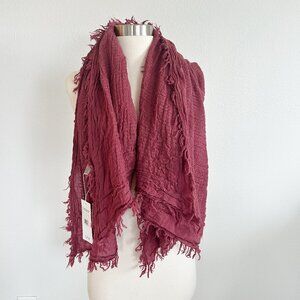 NWT Eileen Fisher Scarf Rose 100% Virgin Wool Gauze Fringe